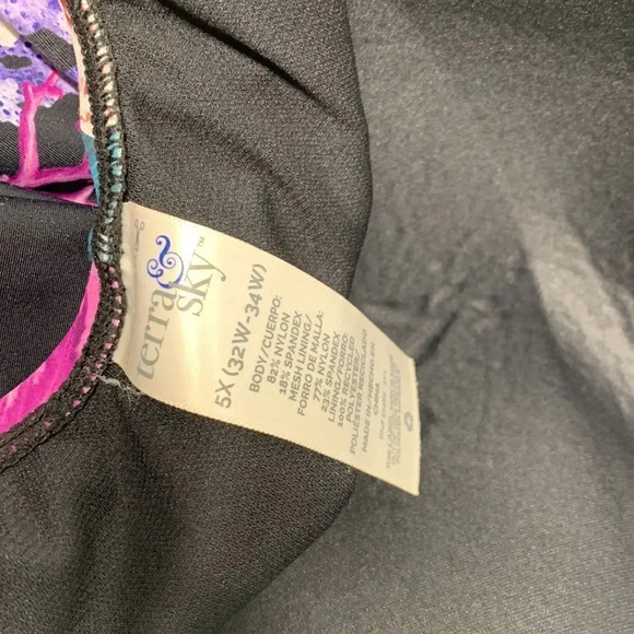 Terra and Sky Bathing Suit Black Floral One Piece Slimming Women's Plus Size 5X - Picture 13 of 13